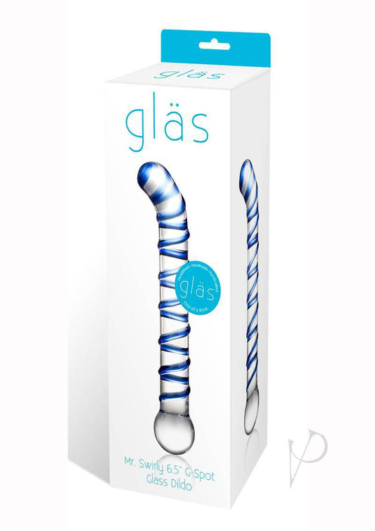 Glas Mr. Swirly G-Spot Glass Textured Dildo 6.5in - Clear/Blue