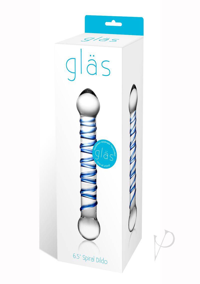 Glass Spiral Glass Textured Dildo 6.5in - Clear/Blue