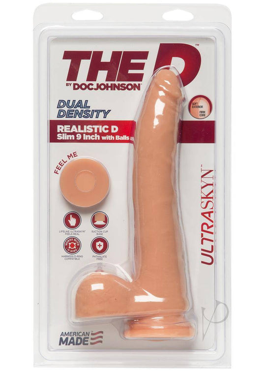 The D Realistic D Ultraskyn Slim Dildo with Balls 9in - Vanilla