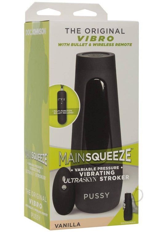 Main Squeeze The Original Vibro Ultraskyn Vibrating Masturbator with Bullet and Remote Control - Pussy - Vanilla