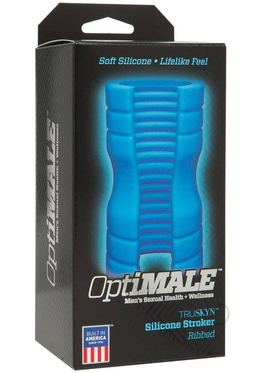 OptiMALE Ribbed Truskyn Silicone Masturbator - Blue