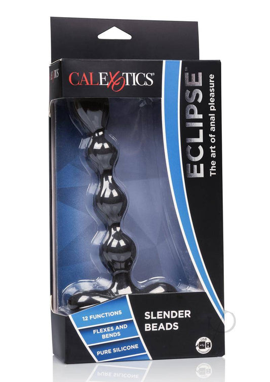 Eclips Slender Beads Silicone Flexible USB Rechargeable Anal Beads Probe Waterproof 7in - Black