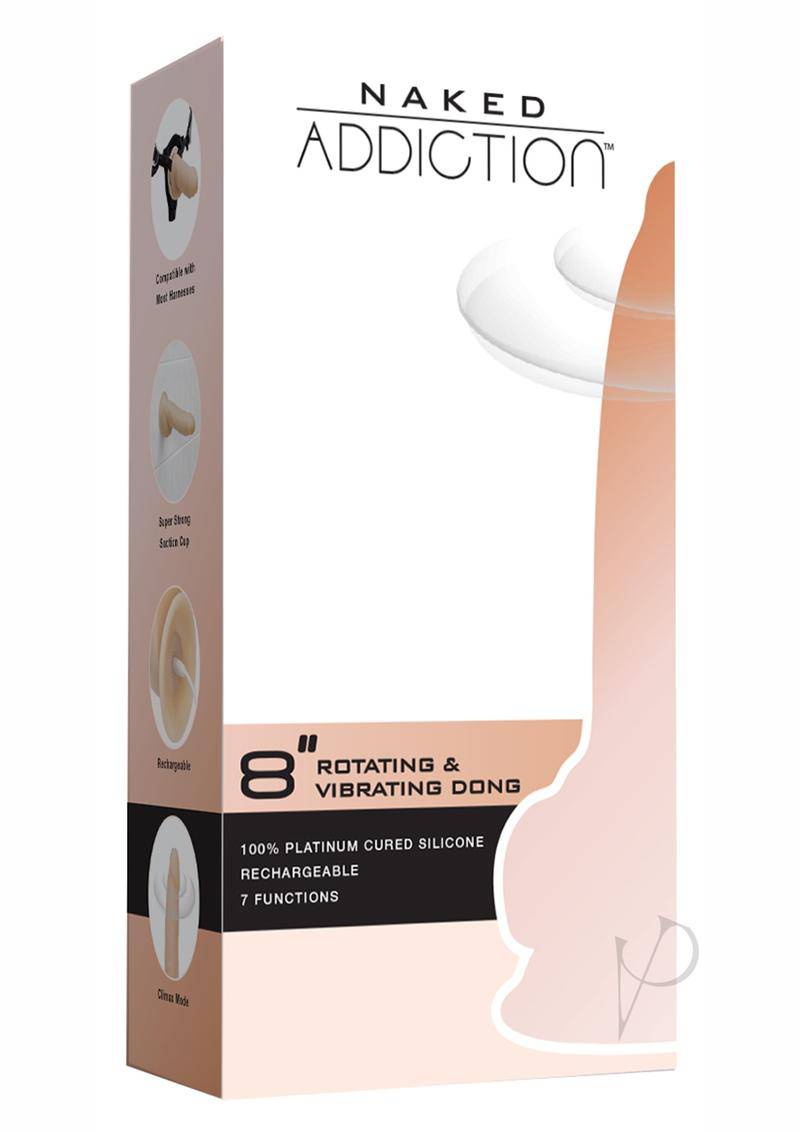 Naked Addiction Silicone Rechargeable Vibrating and Rotating Dildo 8in - Vanilla