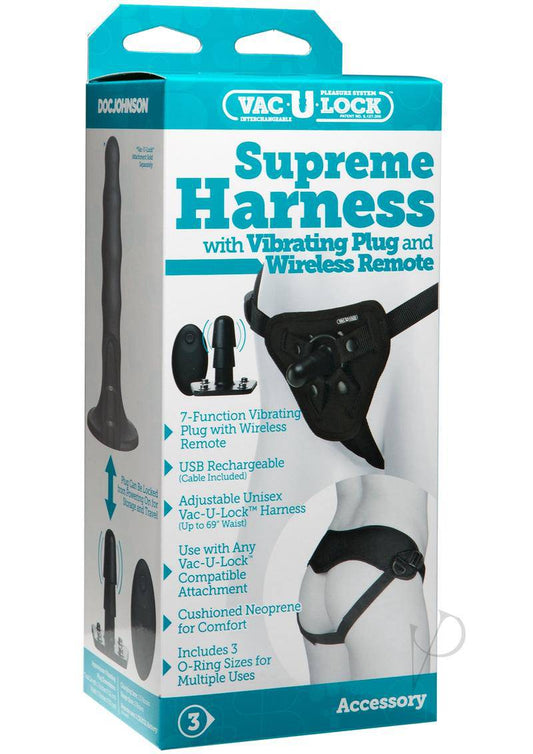 Vac-U-Lock Supreme Harness with Vibrating Butt Plug and Remote Control - Black