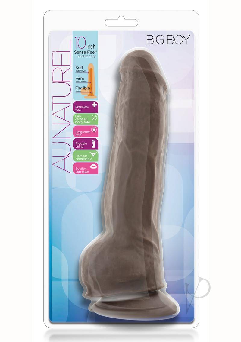 Au Naturel Big Boy Dildo with Balls 10in - Chocolate