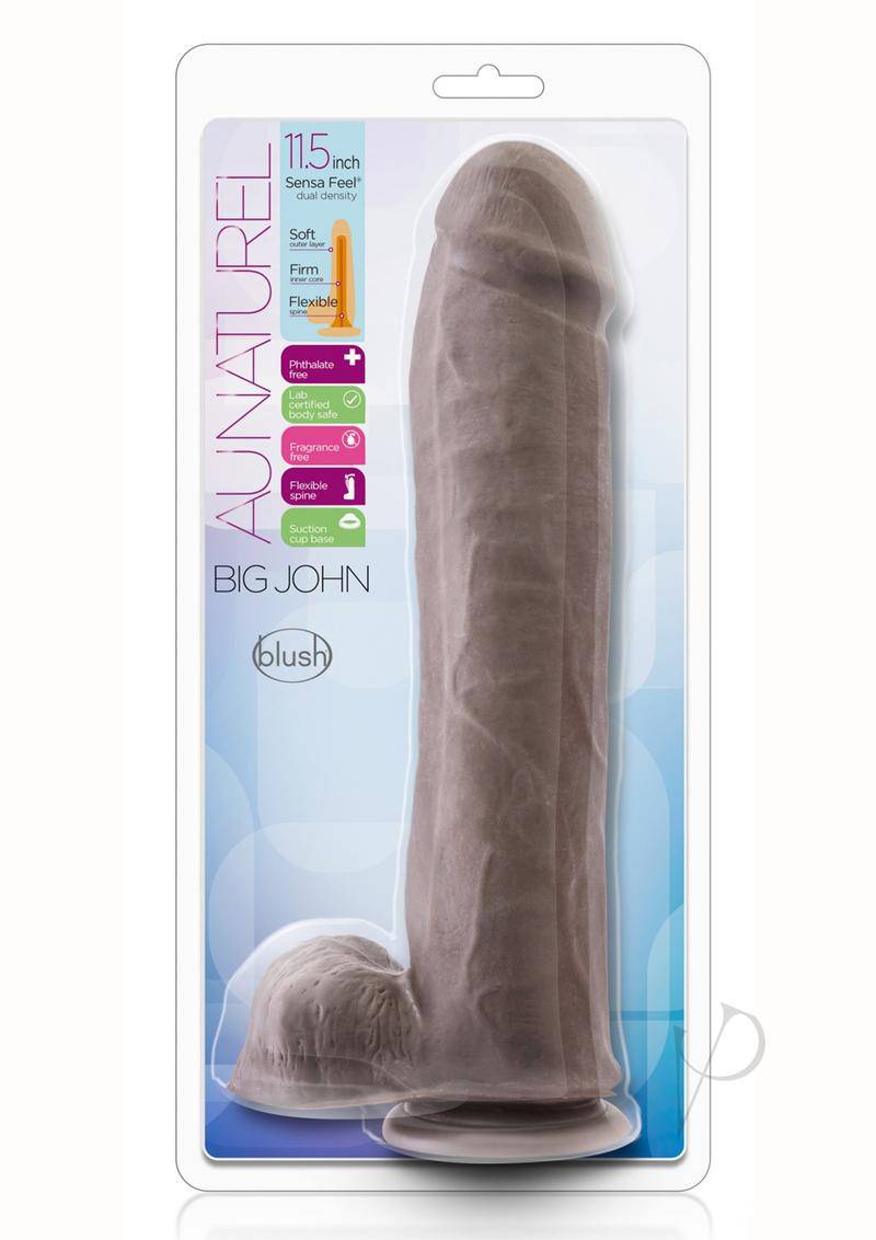 Au Naturel Big John Sensa Feel Dual Density Dildo with Balls 11.5in - Chocolate