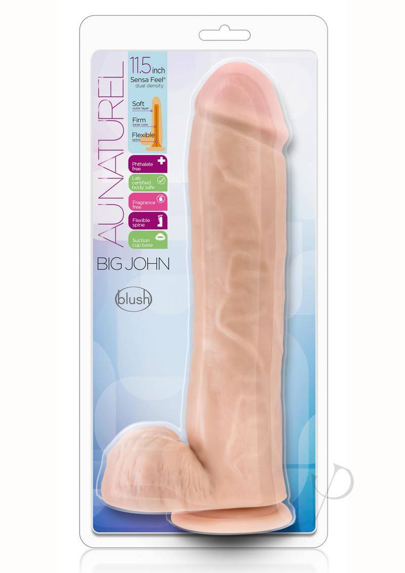 Au Naturel Big John Sensa Feel Dual Density Dildo with Balls 11.5in - Vanilla