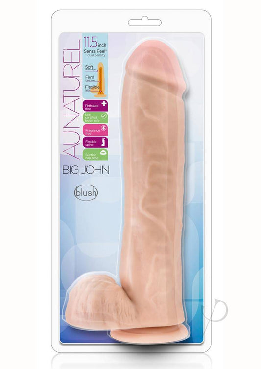 Au Naturel Big John Sensa Feel Dual Density Dildo with Balls 11.5in - Vanilla