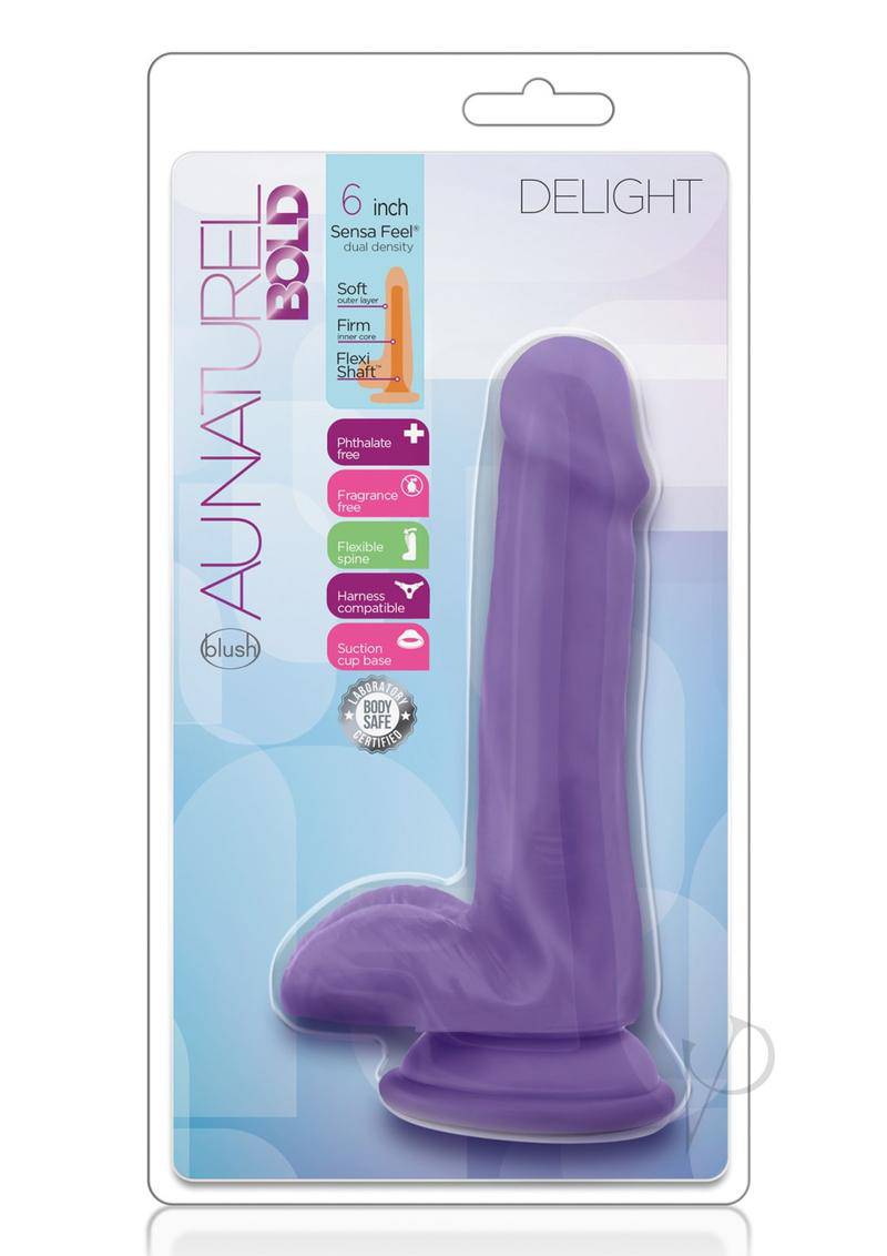 Au Naturel Bold Delight Dildo with Suction Cup 6in - Purple