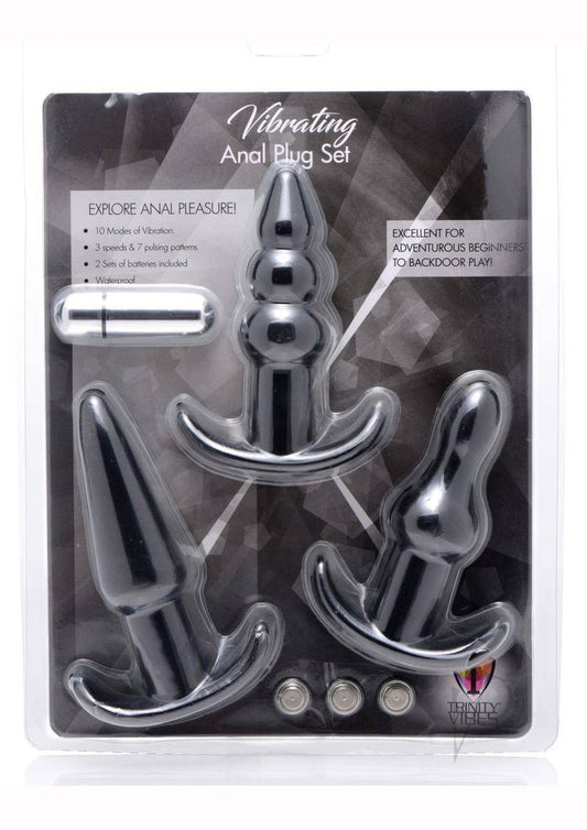 Trinity Vibes 4 Pc Vibrating Anal Plug Set- Black - Black