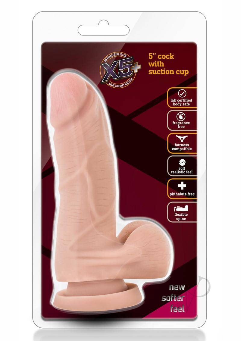 X5 Plus Cock Dildo with Balls 5in - Vanilla