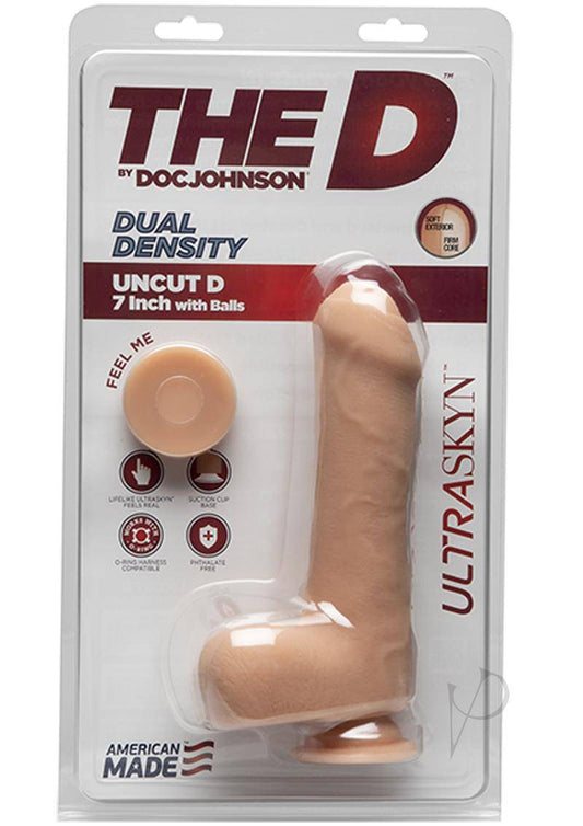 The D Uncut D Ultraskyn Dildo with Balls 7in - Vanilla