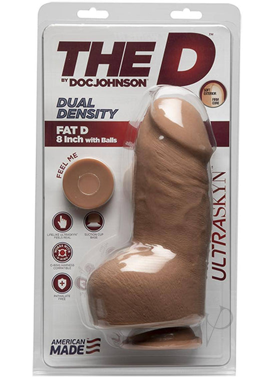 The D Fat D Ultraskyn Dildo with Balls 8in - Caramel