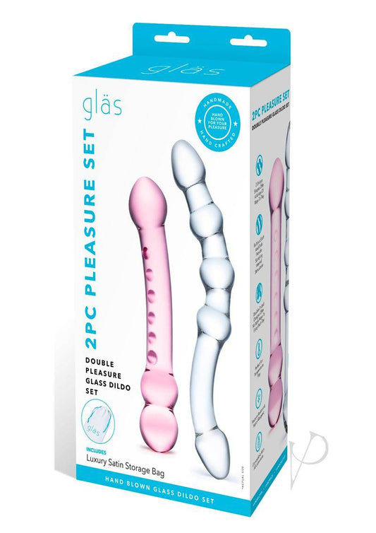Glas Double Pleasure Glass Dildo Set (2 Piece) - White/Pink