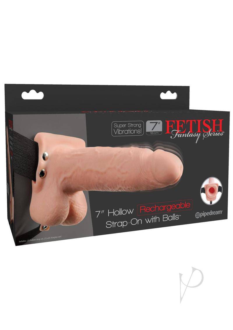 Fetish Fantasy Series Hollow Rechargeable Strap-On Dildo with Balls and Harness 7in - Vanilla