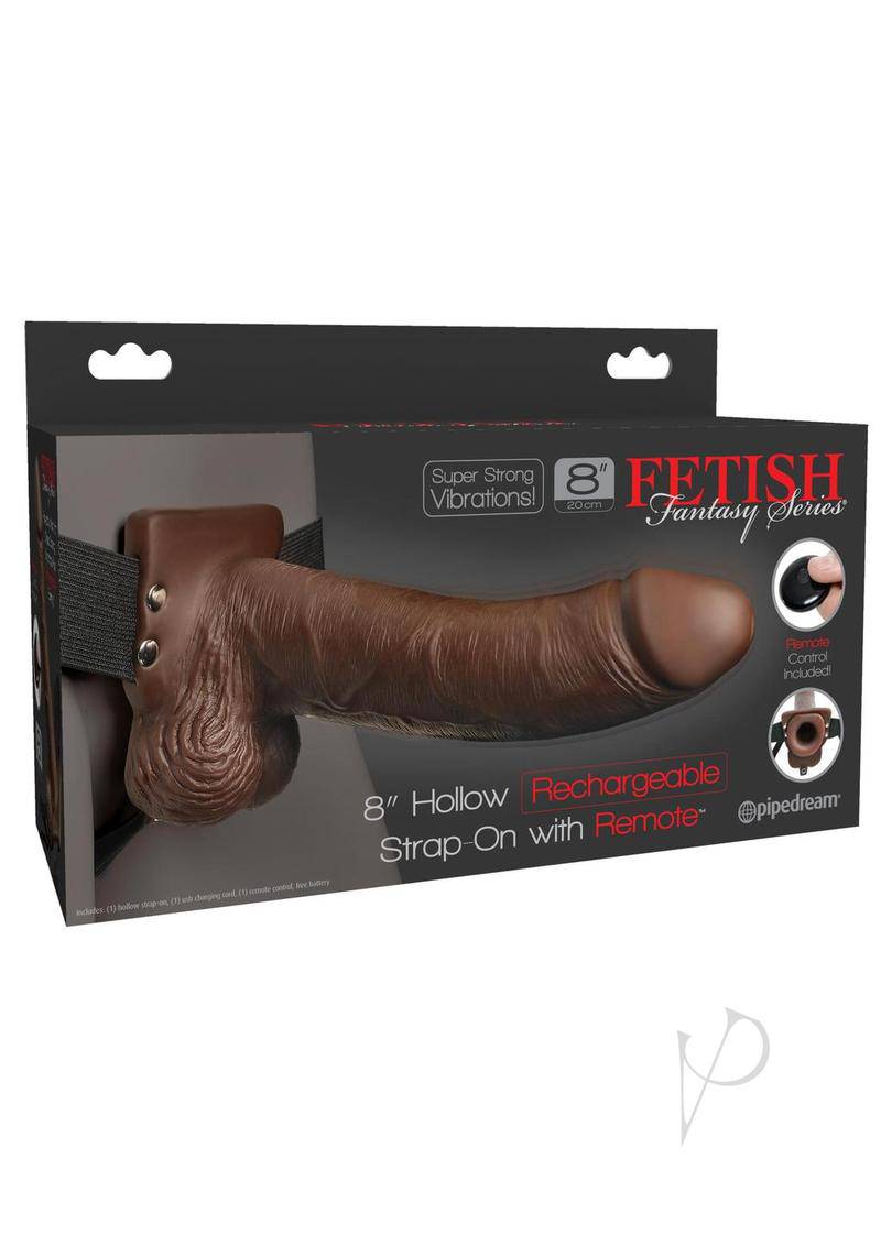 Fetish Fantasy Series Rechargeable Hollow Strap-on Dildo with Balls and Harness with Wireless Remote Control 8in - Chocolate