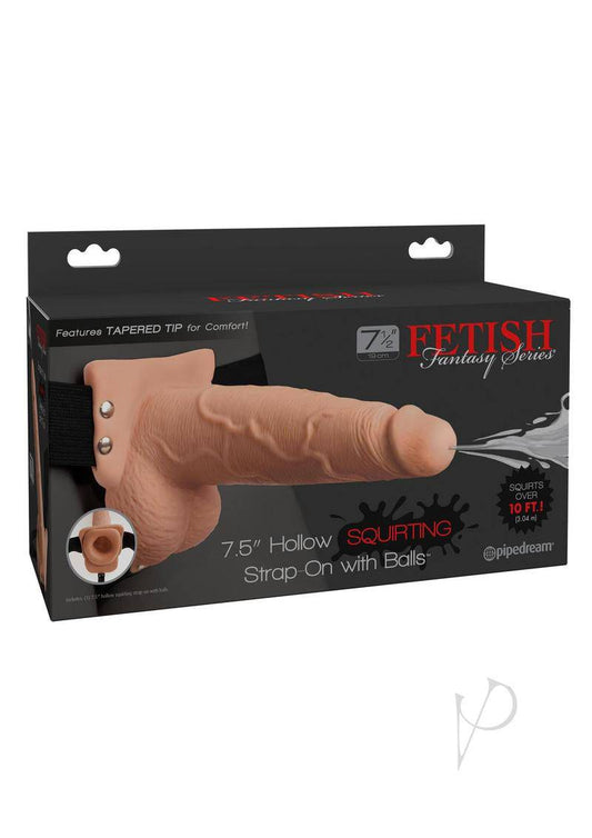 Fetish Fantasy Series Hollow Squirting Strap-On Dildo with Balls and Harness 7.5in - Vanilla