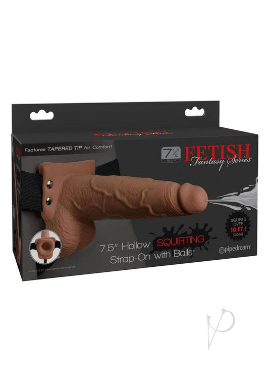 Fetish Fantasy Series Hollow Squirting Strap-On Dildo with Balls and Harness 7.5in - Caramel