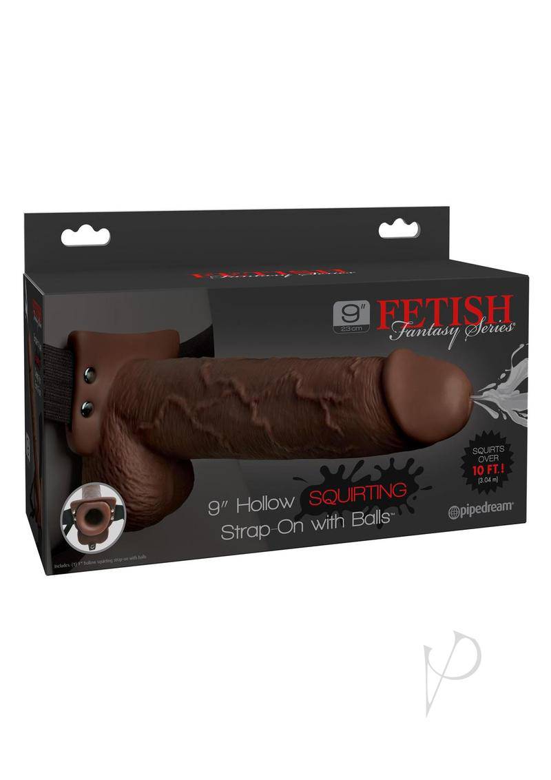 Fetish Fantasy Series Hollow Squirting Strap-On Dildo with Balls and Harness 9in - Chocolate