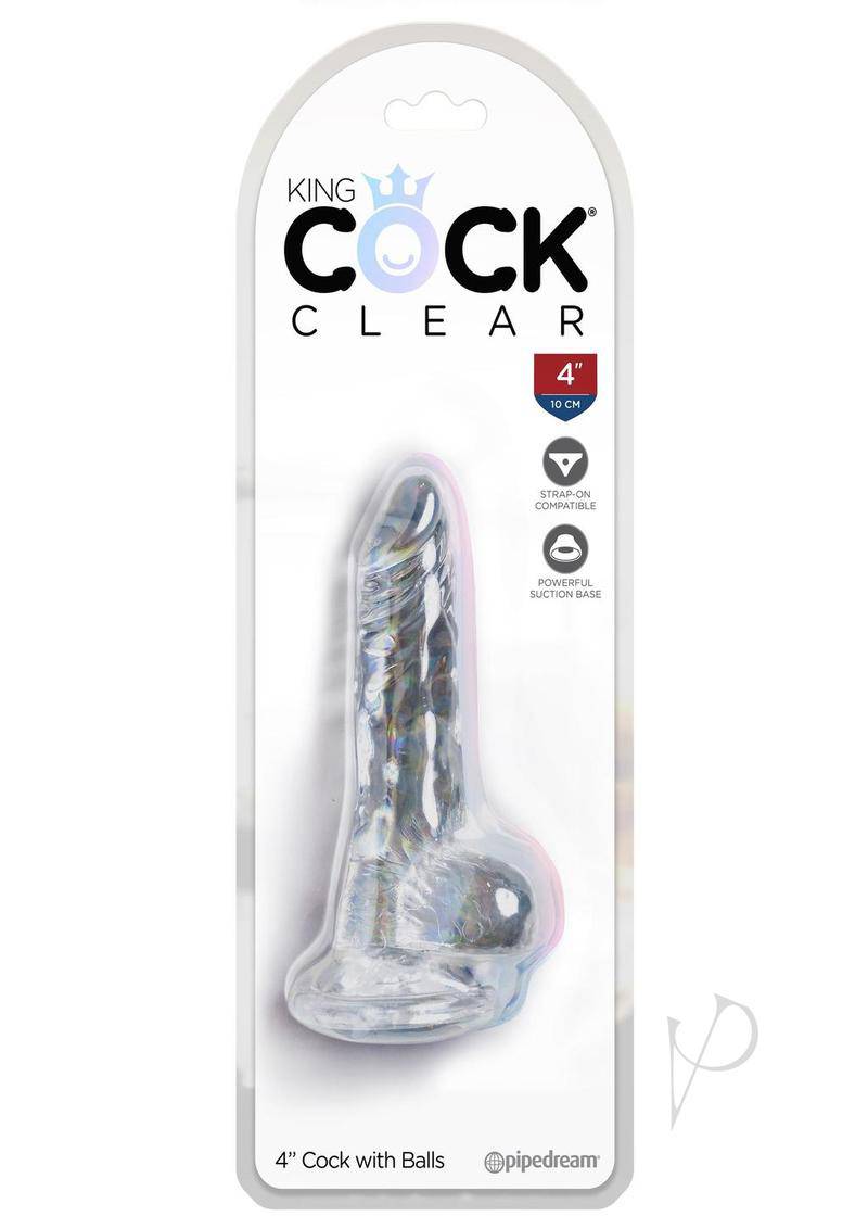 King Cock Dildo with Balls 4in - Clear