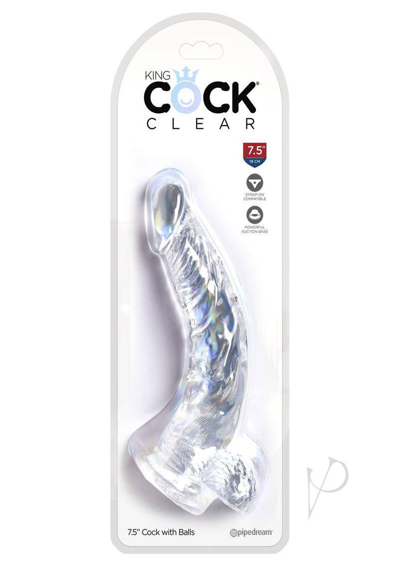 King Cock Dildo with Balls 7.5in - Clear