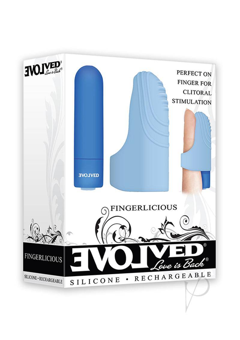 Fingerlicious Rechargeable Bullet with Silicone Clitoral Stimulation Finger Sleeve - Blue