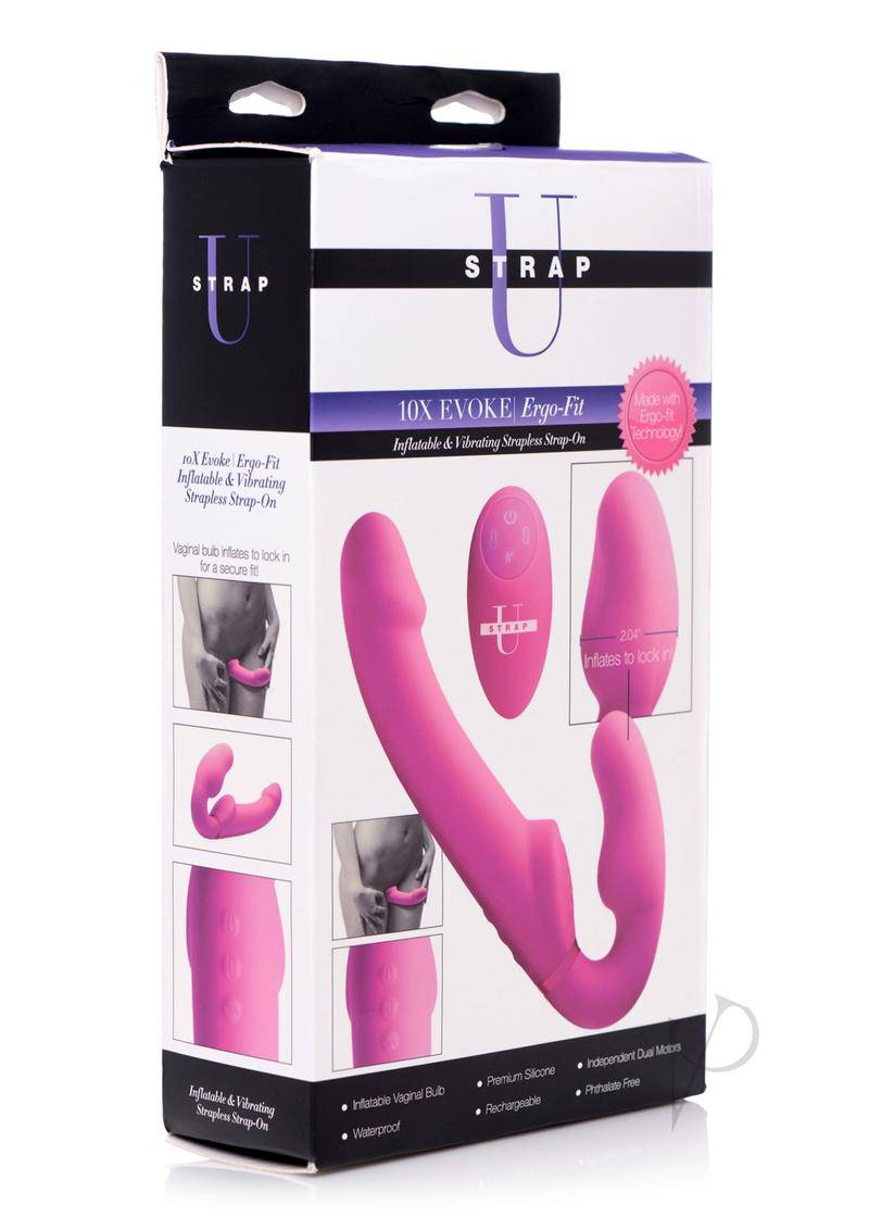 Strap U Evoke Ergo Fit Inflatable and Vibrating Silicone Strapless Strap-on with Remote Control - Pink