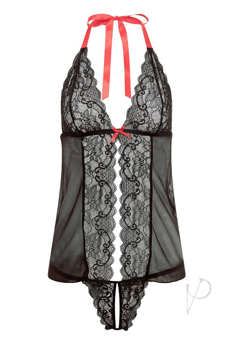 Barely B Open Front Babydoll Black - Chambre Rouge