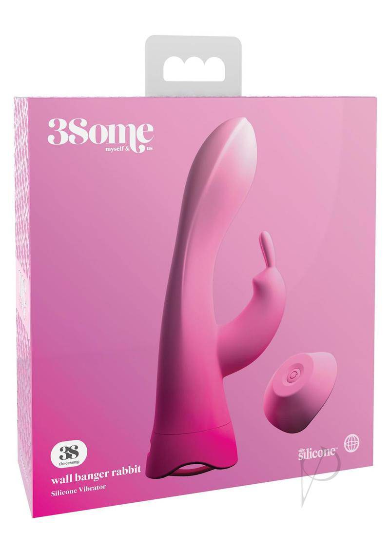 3Some Wall Banger Rabbit Silicone Vibrator USB Rechargeable Suction Cup Wireless  Remote Splashproof Pink