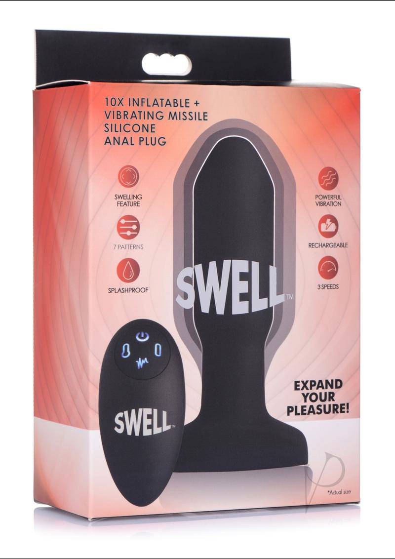 Swell Inflatable Rechargeable Silicone Vibrating Missile Anal Plug - Black