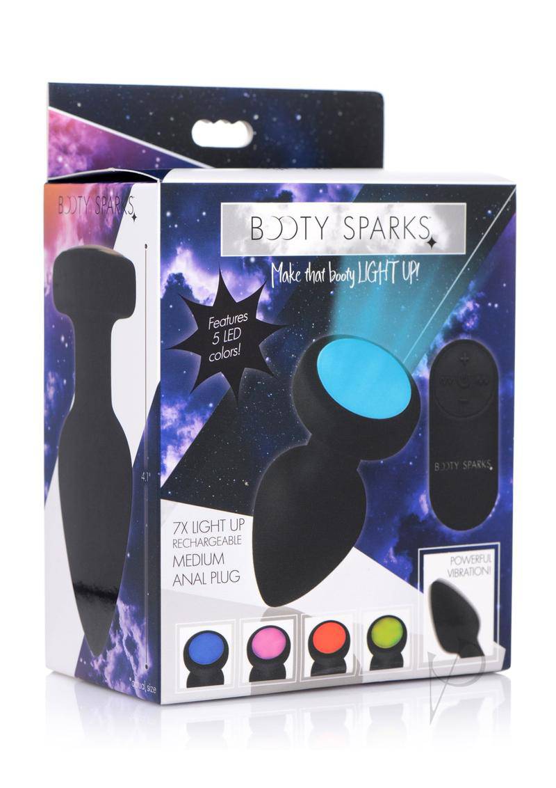 Booty Sparks Silicone Vibrating LED Plug - Medium - Black