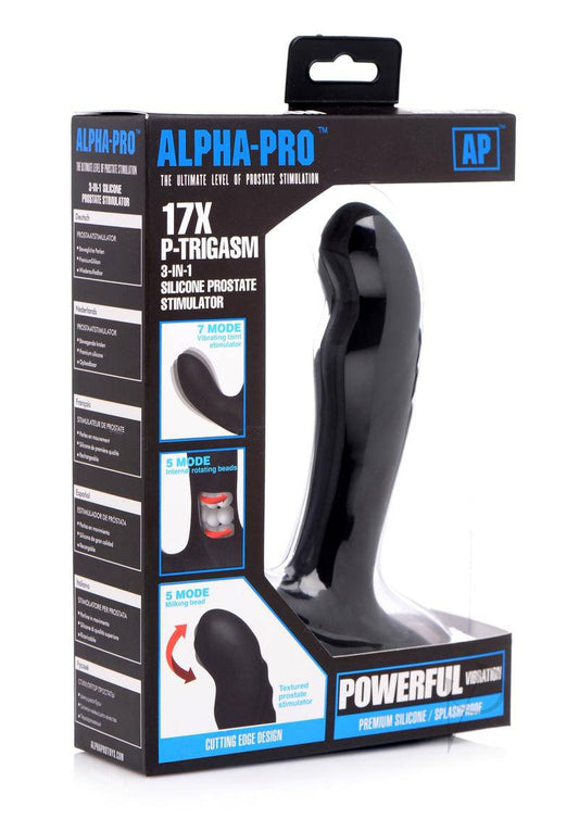 Alpha-Pro P-Trigasm 3-in-1 Silicone Prostate Stimulator - Black