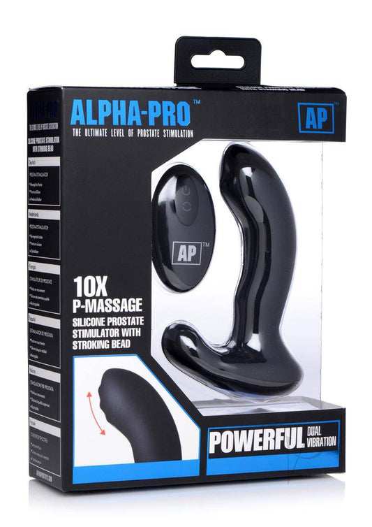 Alpha-Pro P-MASSAGE Prostate Stimulator with Stroking Bead - Black