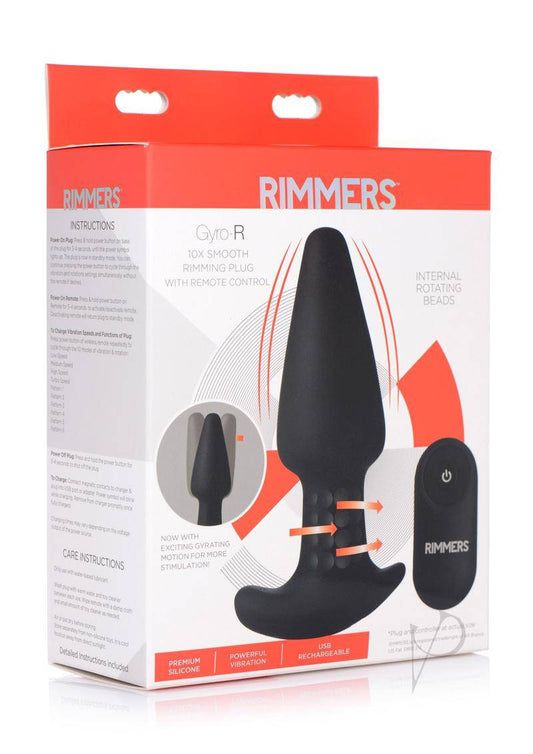 Rimmers Gyro-R Rechargeable Silicone Smooth Rimming Plug with Remote Control - Black