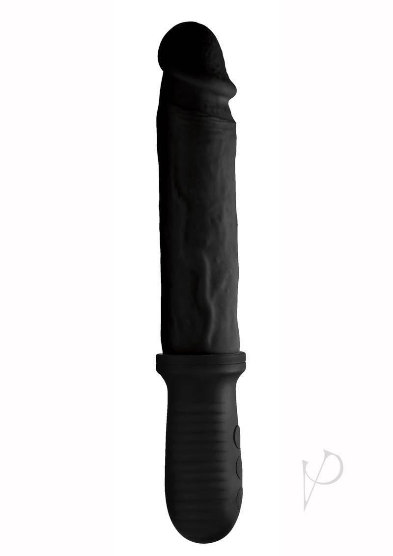 Master Series 8x Auto Pounder Rechargeable Silicone Vibrating and Thrusting Dildo with Handle 10in - Black