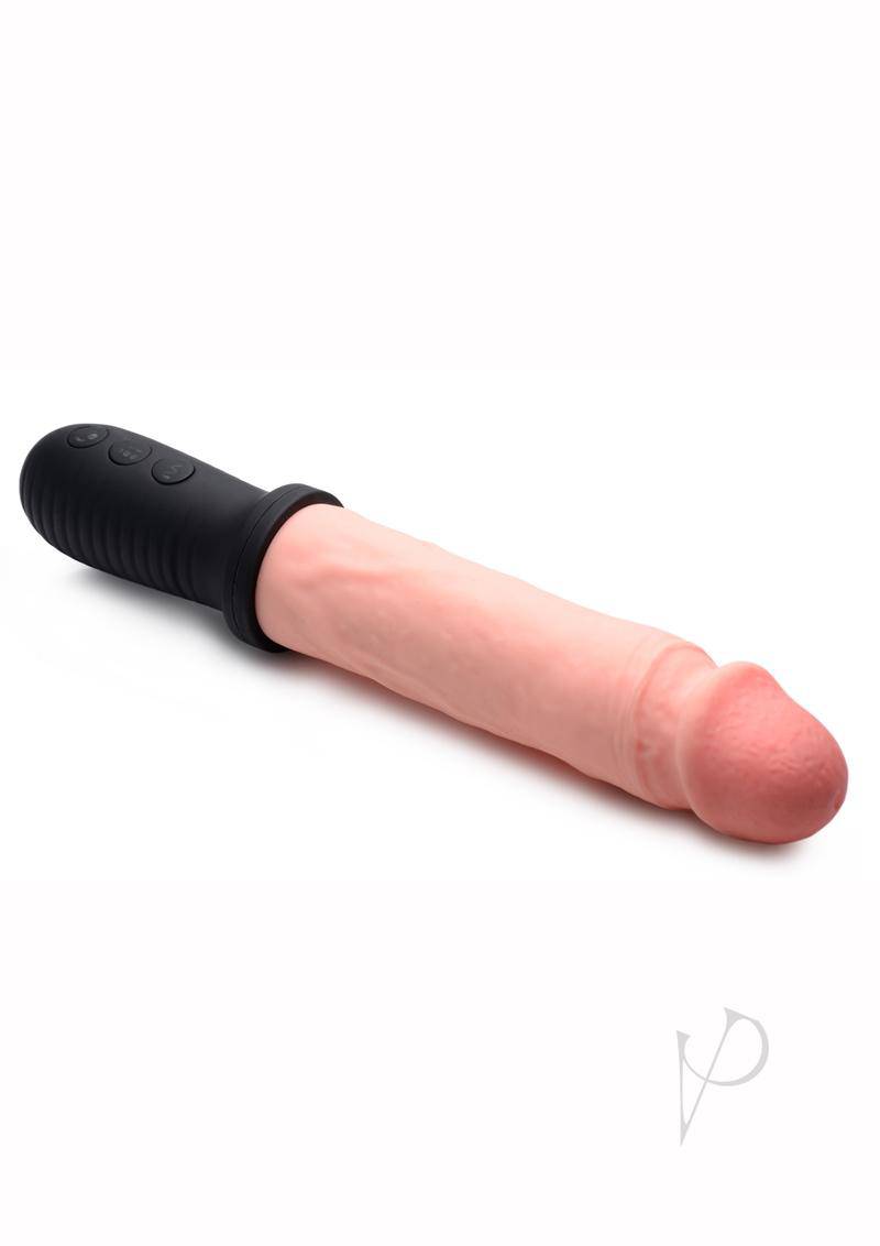 Master Series 8x Auto Pounder Rechargeable Silicone Vibrating and Thrusting Dildo with Handle 10in - Vanilla