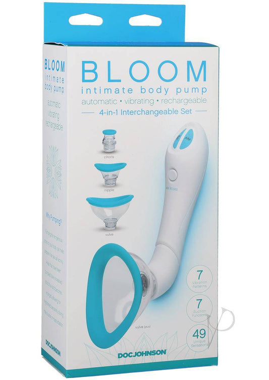 Bloom Intimate Body Pump Silicone Vibrating Rechargeable - Sky Blue/White