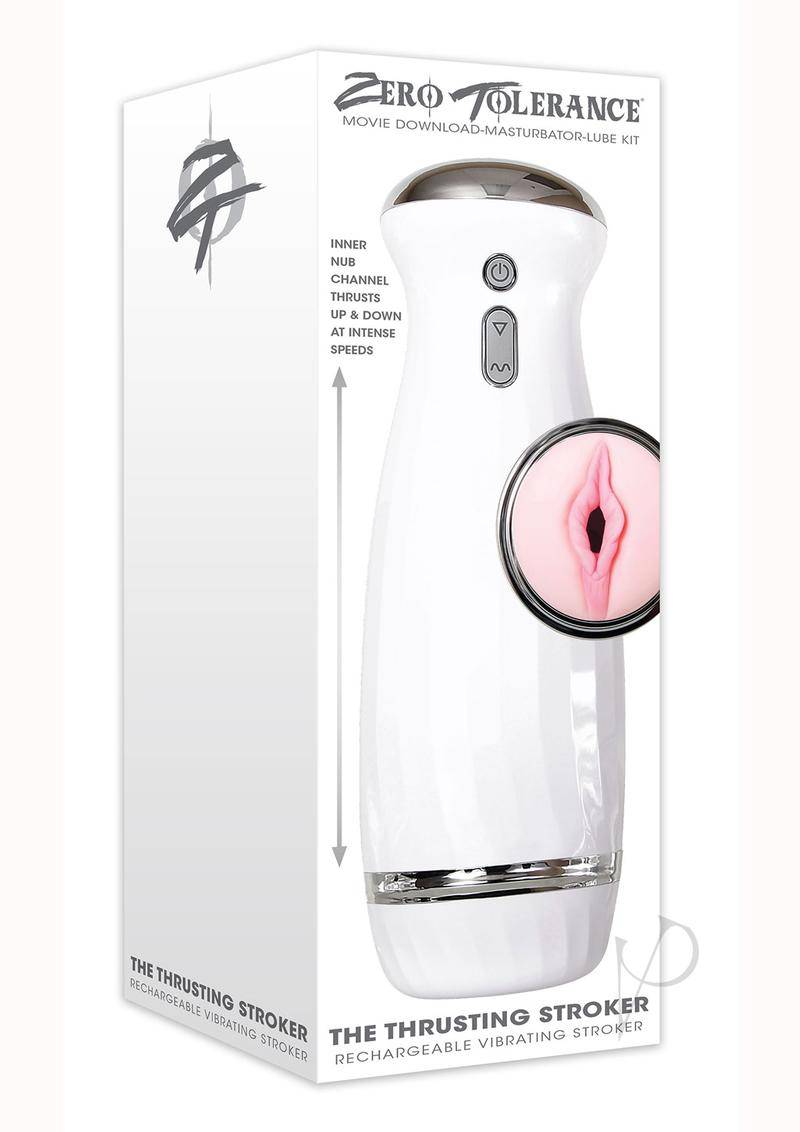 Zero Tolerance The Thrusting Stroker Rechargeable Vibrating Pussy Masturbator - Vanilla/White