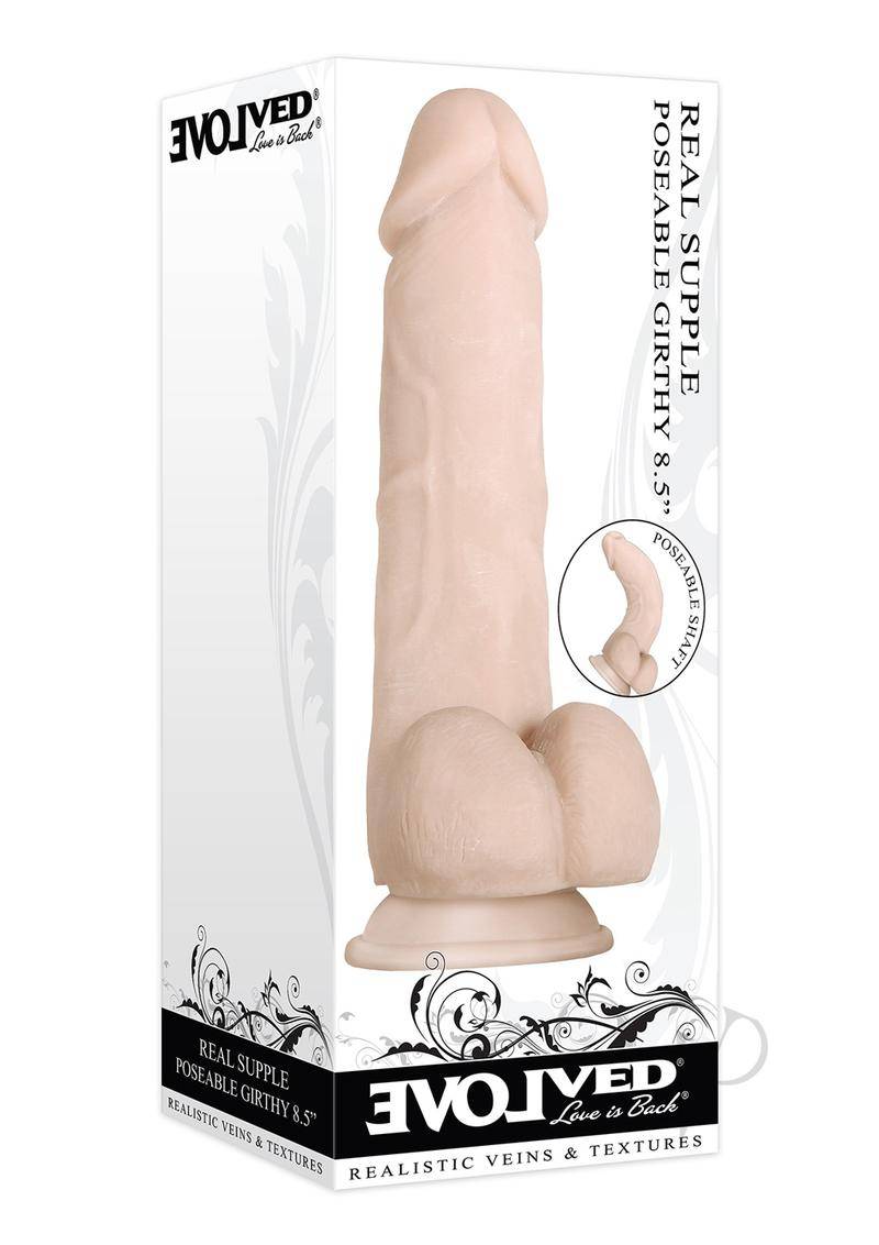 Real Supple Girthy Poseable Dildo with Balls 8.5in - Vanilla