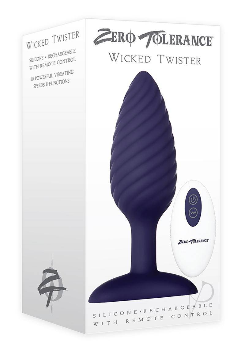 Zero Tolerance Wicked Twister Rechargeable Silicone Vibrating Butt Plug - Purple