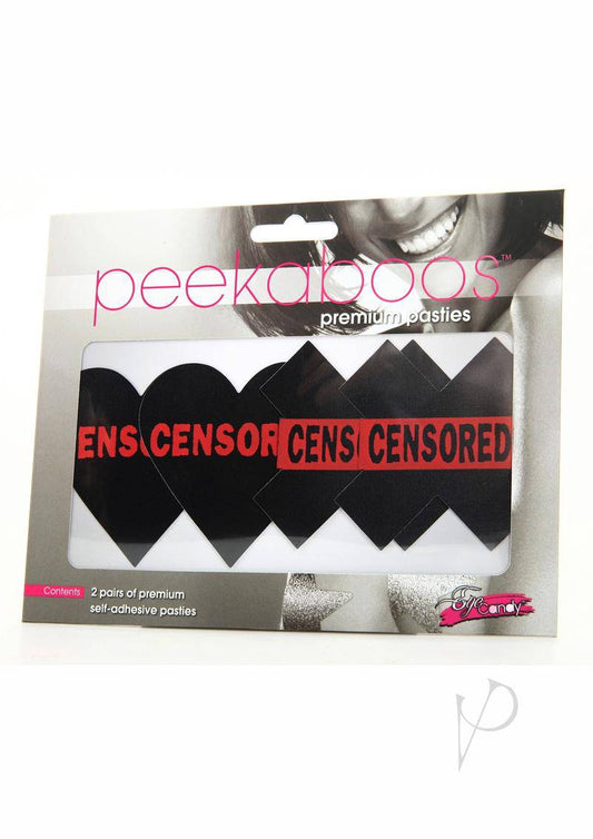 Peekaboo Censored Hearts and X Pasties - Black/Red