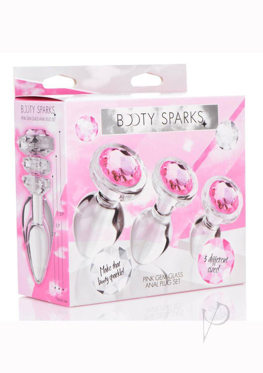 Booty Sparks Pink Gem Glass Anal Plug Set (3 pieces) - Pink