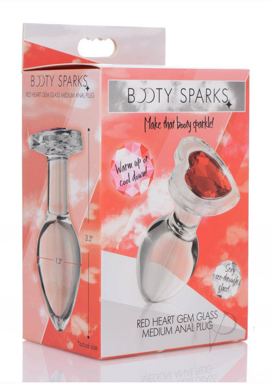 Booty Sparks Red Heart Glass Anal Plug - Medium - Red