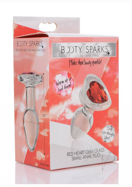 Booty Sparks Red Heart Glass Anal Plug - Small - Red