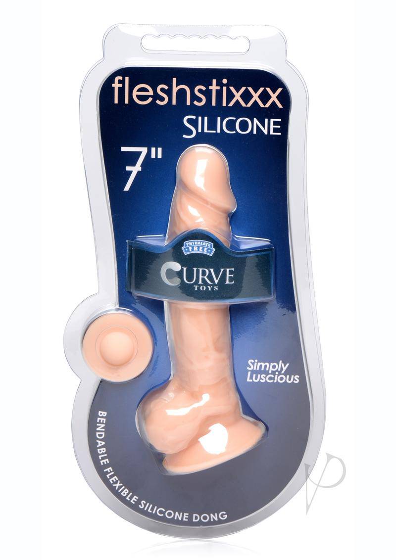 Fleshstixxx Silicone Bendable Dong with Balls 7in - Vanilla