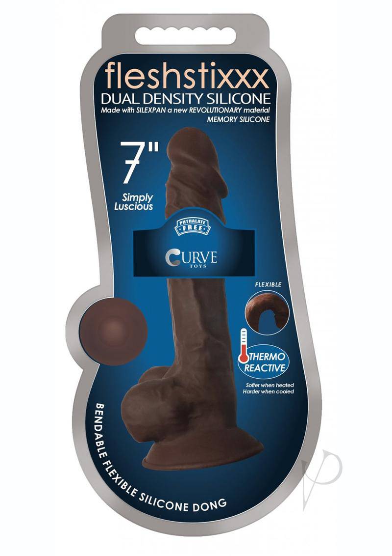 Fleshstixxx Dual Density Silicone Bendable Dong with Balls 7in - Chocolate