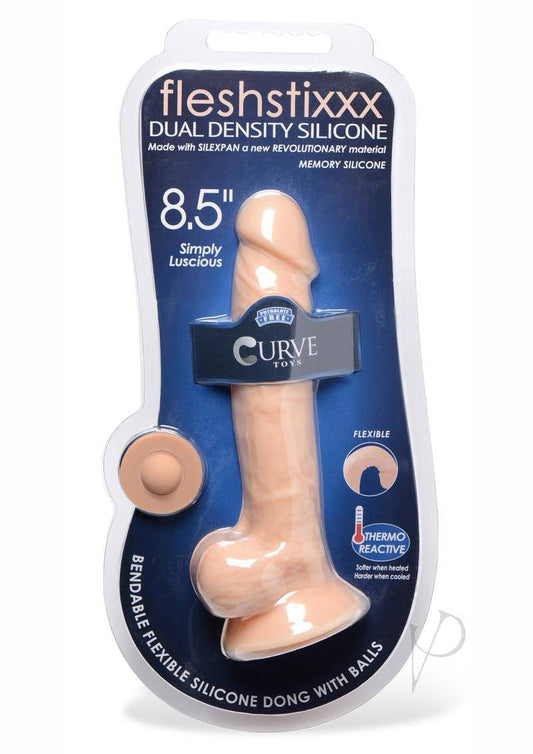 Fleshstixxx Dual Density Silicone Bendable Dong with Balls 8.5in - Vanilla