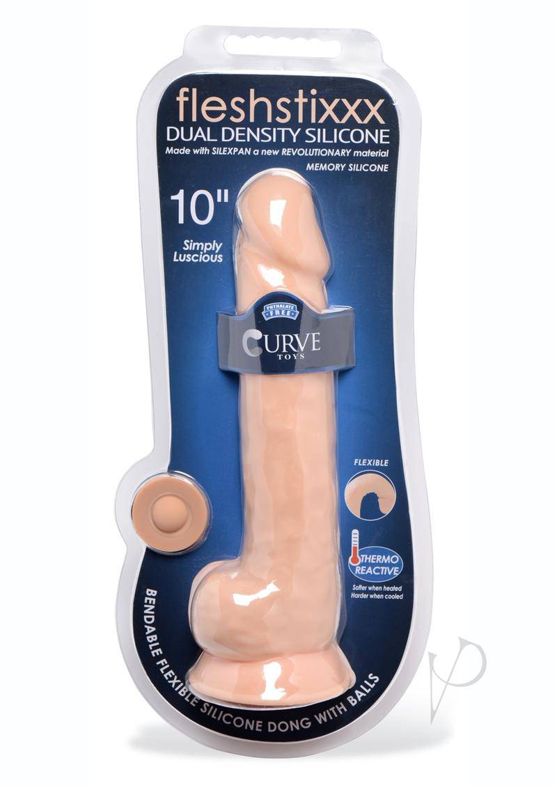 Fleshstixxx Dual Density Silicone Bendable Dong with Balls 10in - Vanilla