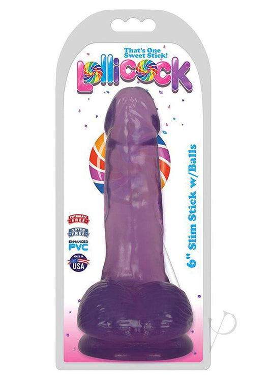 Lollicock Slim Stick Dildo with Balls 6in - Grape Ice