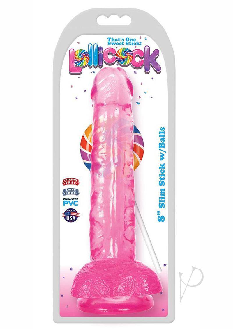 Lollicock Slim Stick Dildo with Balls 8in - Cherry Ice